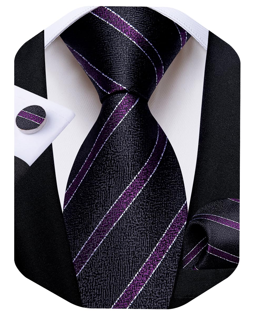 DiBanGu Striped Ties for Men Silk Woven Plaid Necktie | Classic Stripe Pattern,Soft Silk,Wear-resistant,Pocket Square and Cufflinks,Great Gift for Birthday,Business,Meeting
