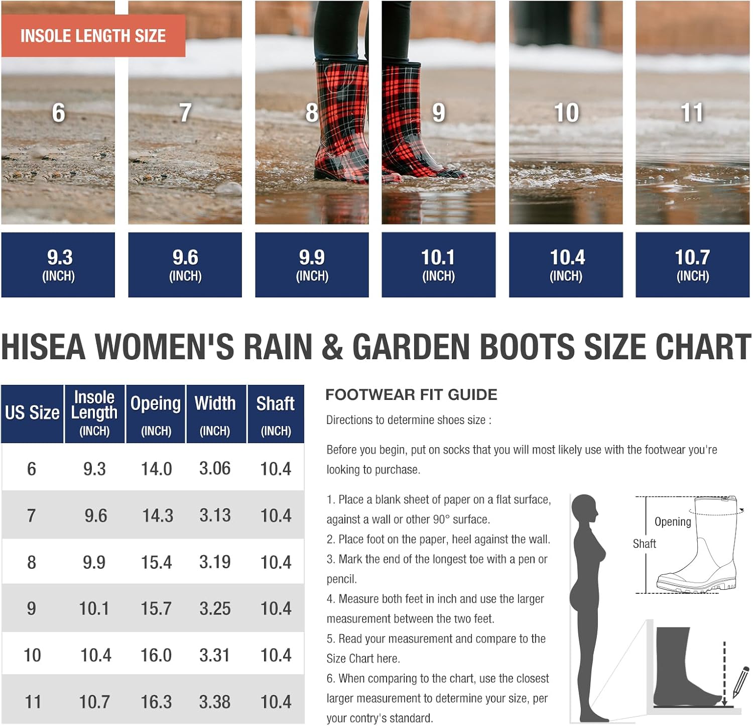 HISEA Women's Rain Boots Waterproof Mid Calf Garden Boots for Women - Image 6