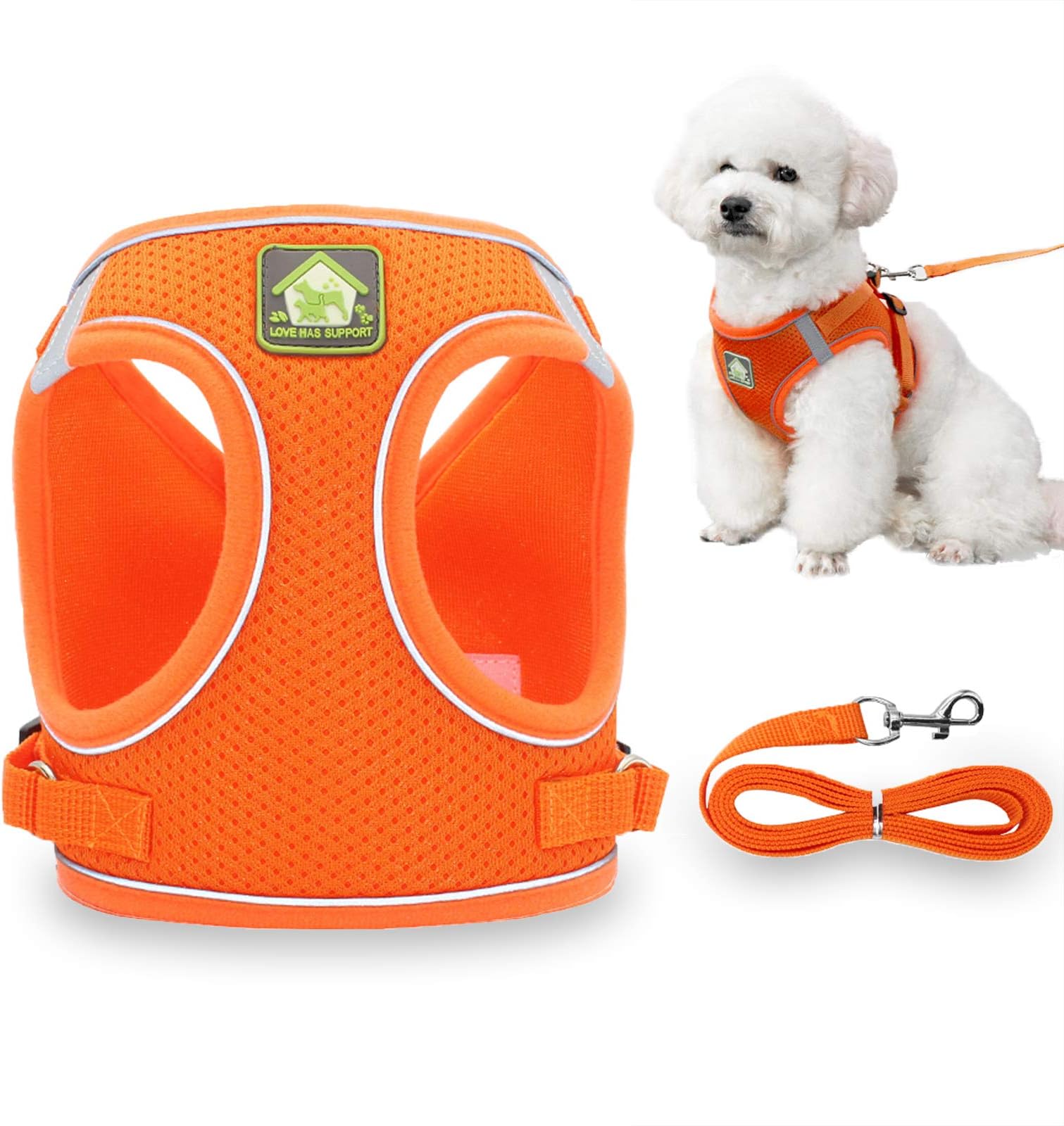 Dog Harness and Leash Set, No-Pull Puppy Vest for Small Dogs and Cats, Easy Control Vest Harness with Adjustable Straps and Reflective Strip for Outdoor Walking Training