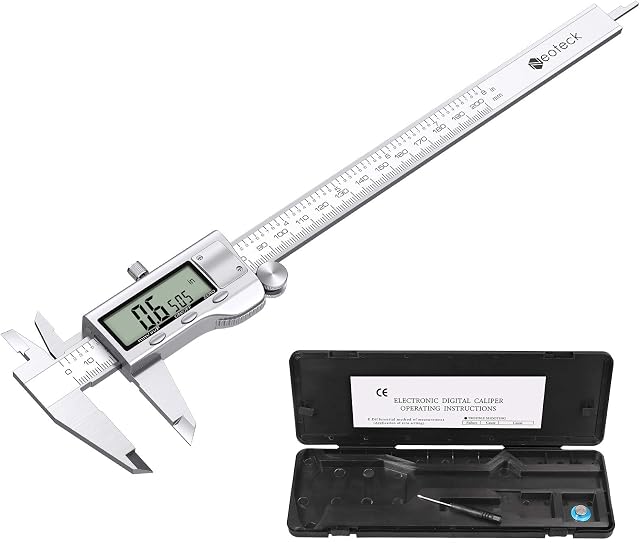 Neoteck Digital Vernier Caliper 200 mm/ 8 Inch Stainless Steel Electronic Caliper Fractions/Inch/Metric Conversion Measuring Tool for Length Width Depth Inner Diameter Outer Diameter
