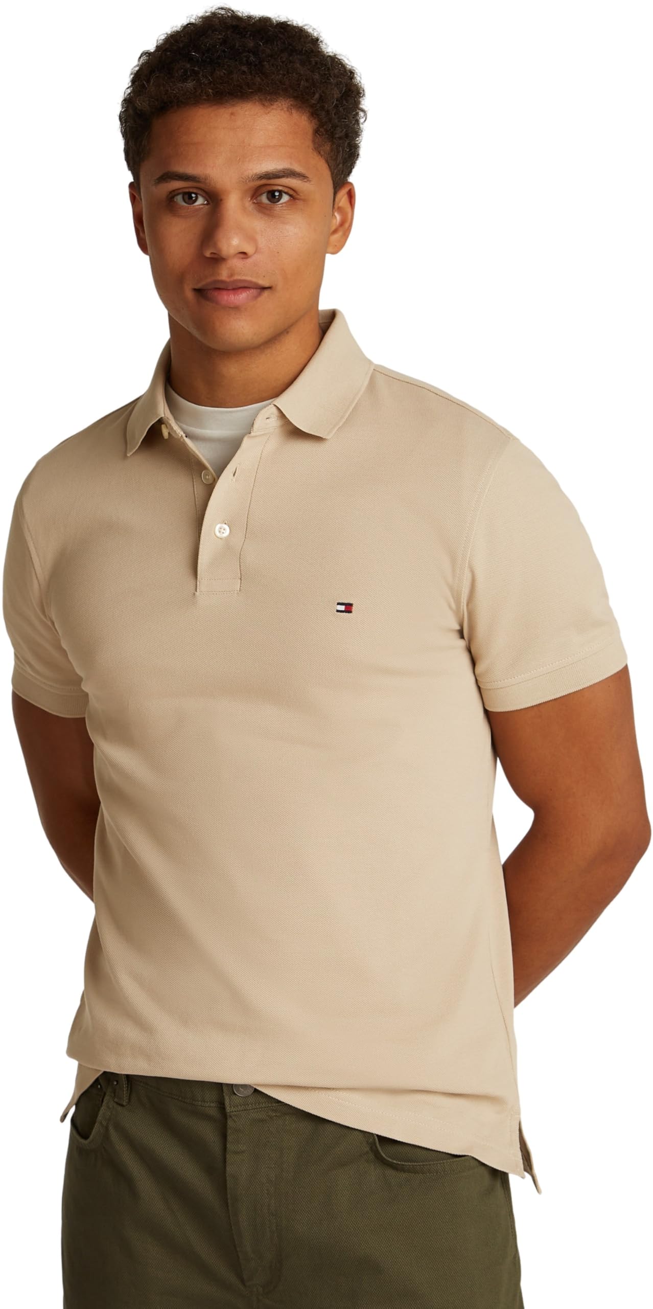 Tommy Hilfiger 1985 Slim Polo S/S Polos Men's, Khaki (Sandalwood), XL