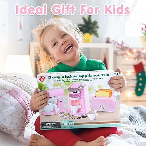 Vista 7 de Play Juguetes para electrodomésticos de cocina, accesorios de cocina para niños, juegos de juguetes de simulación con cafetera, mezclador, tostadora