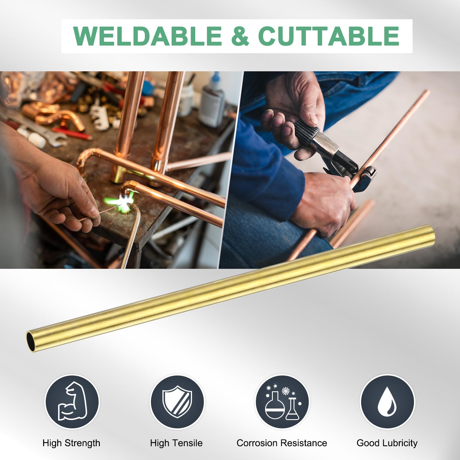 M METERXITY 2-Pack 300mm Tubo Rotondo in Ottone H62 15mm Diametro Esterno 1mm Spessore Parete Senza Saldatura