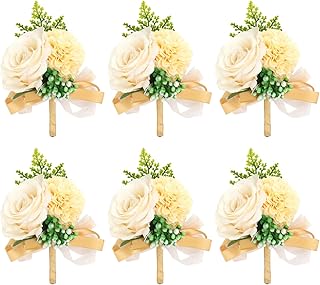 YunJiaoon 6 Pcs Boutonnieres Set for Men Wedding wth Pins for Groom and Best Man, Rose Boutonnieres Corsages for Prom Formal Dinner Party Anniversary