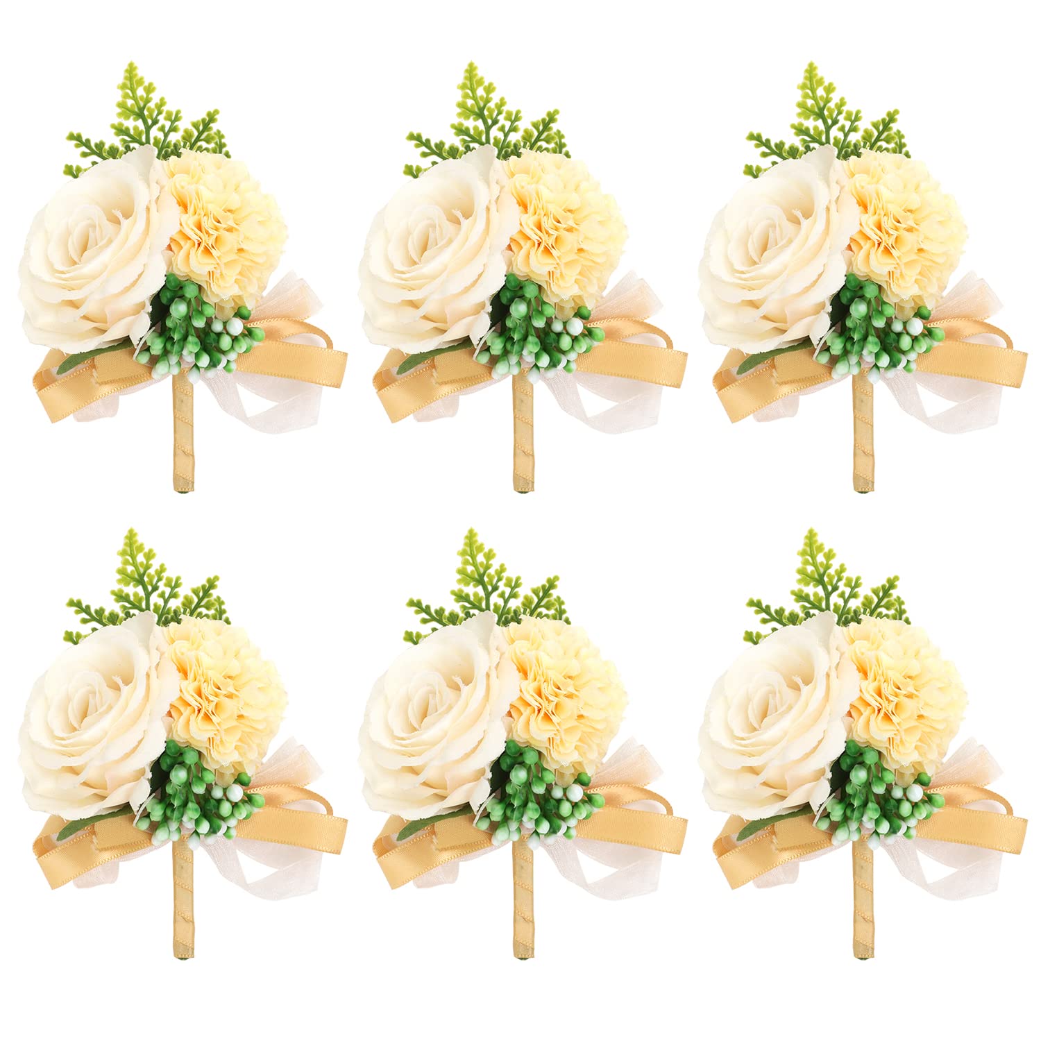 YunJiaoon 6 Pcs Boutonnieres Set for Men Wedding wth Pins for Groom and Best Man, Rose Boutonnieres Corsages for Prom Formal Dinner Party Anniversary