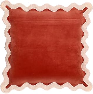 TOV Furniture Scalloped Edge Cream & Rust Cotton Velvet Throw Pillow - Handmade Trendy Decor for Sofa & Bed