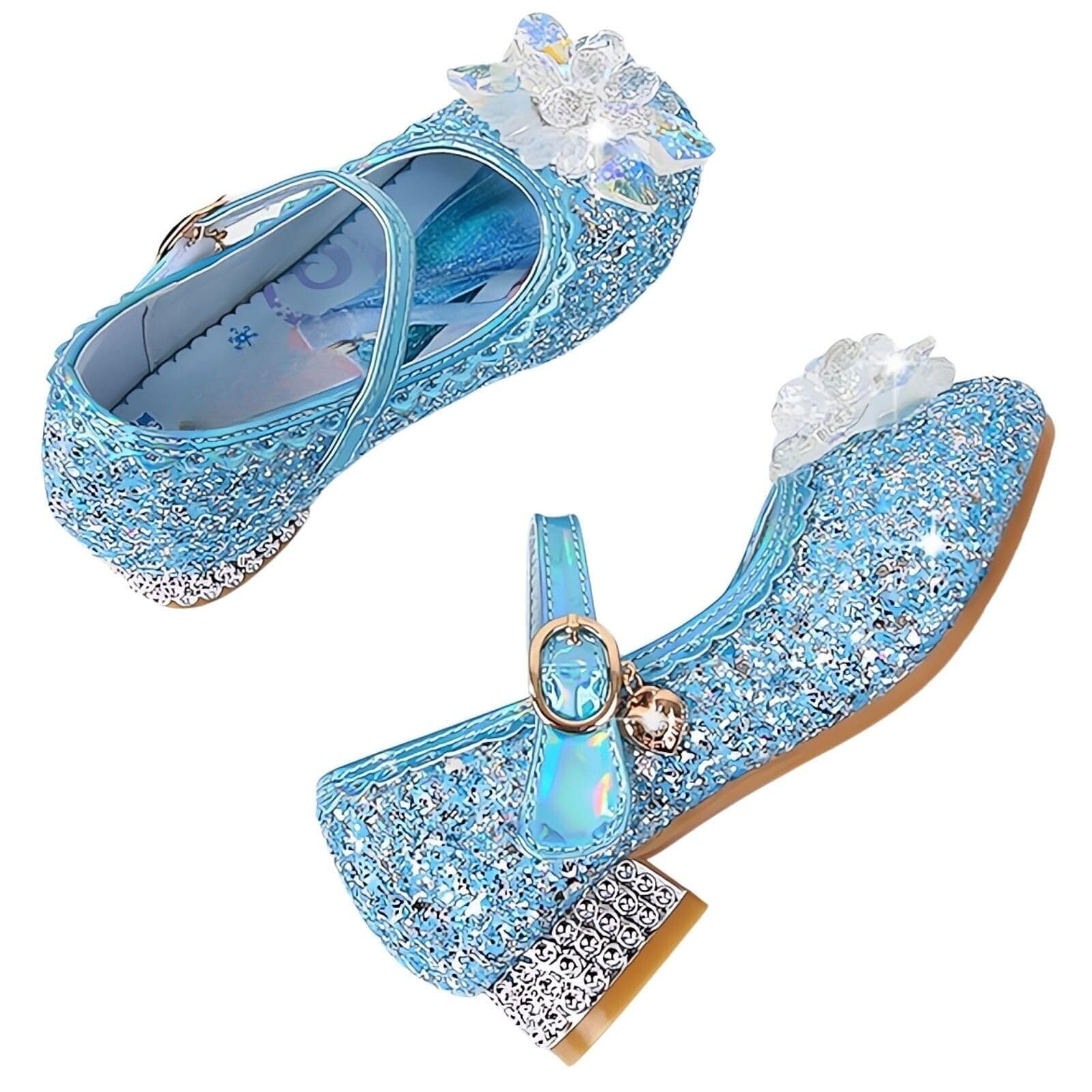 Zapatillas de Princesa para Niñas Elsa Tacones Altos Zapatos Baile Niños Zapatos Disfraz Princesa Adecuados Vestir Fiesta Cosplay Boda (C1-Blue,27)