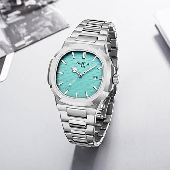 NIBOSI Men's Watches Analog Quartz Stainless Steel Military Watches for Men Waterproof Business Classic Wrist Watch with Date, 07-silver light blue, Bracelet