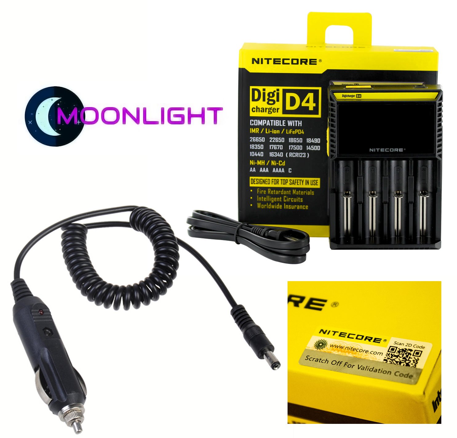 NiteCore-D4+CAR-Adapter+BBOX-T Bundle Nitecore D4 Charger Integrated LCD  Panel Display for Li-Ion Ni-MH Ni-Cd Batteries with EASTSHINE Car Adapter  and EASTSHINE Battery Box : Amazon.in: Electronics