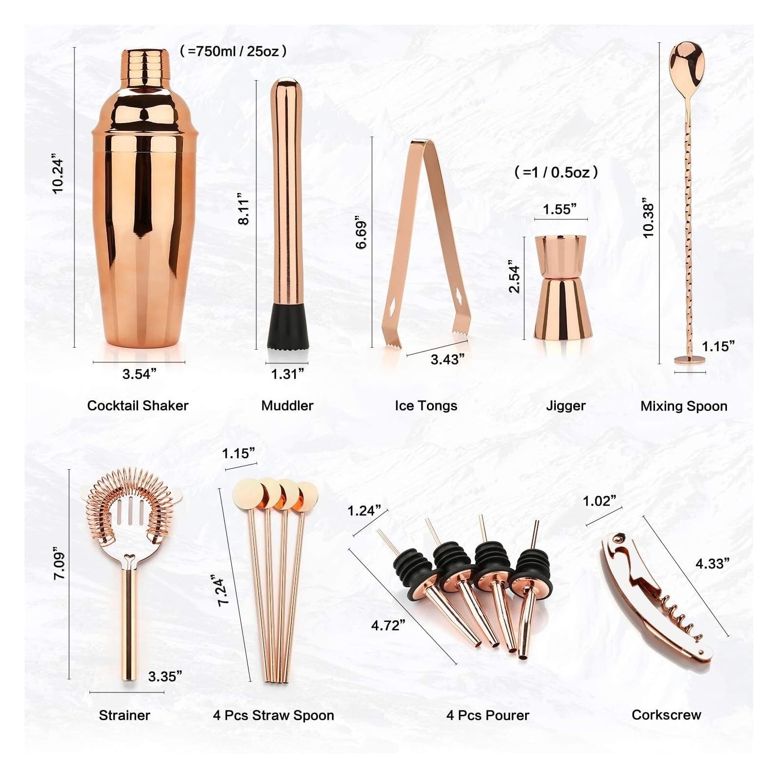 Juego de coctelera, kit barman 16 piezas for mezclador vino(Rose Gold)