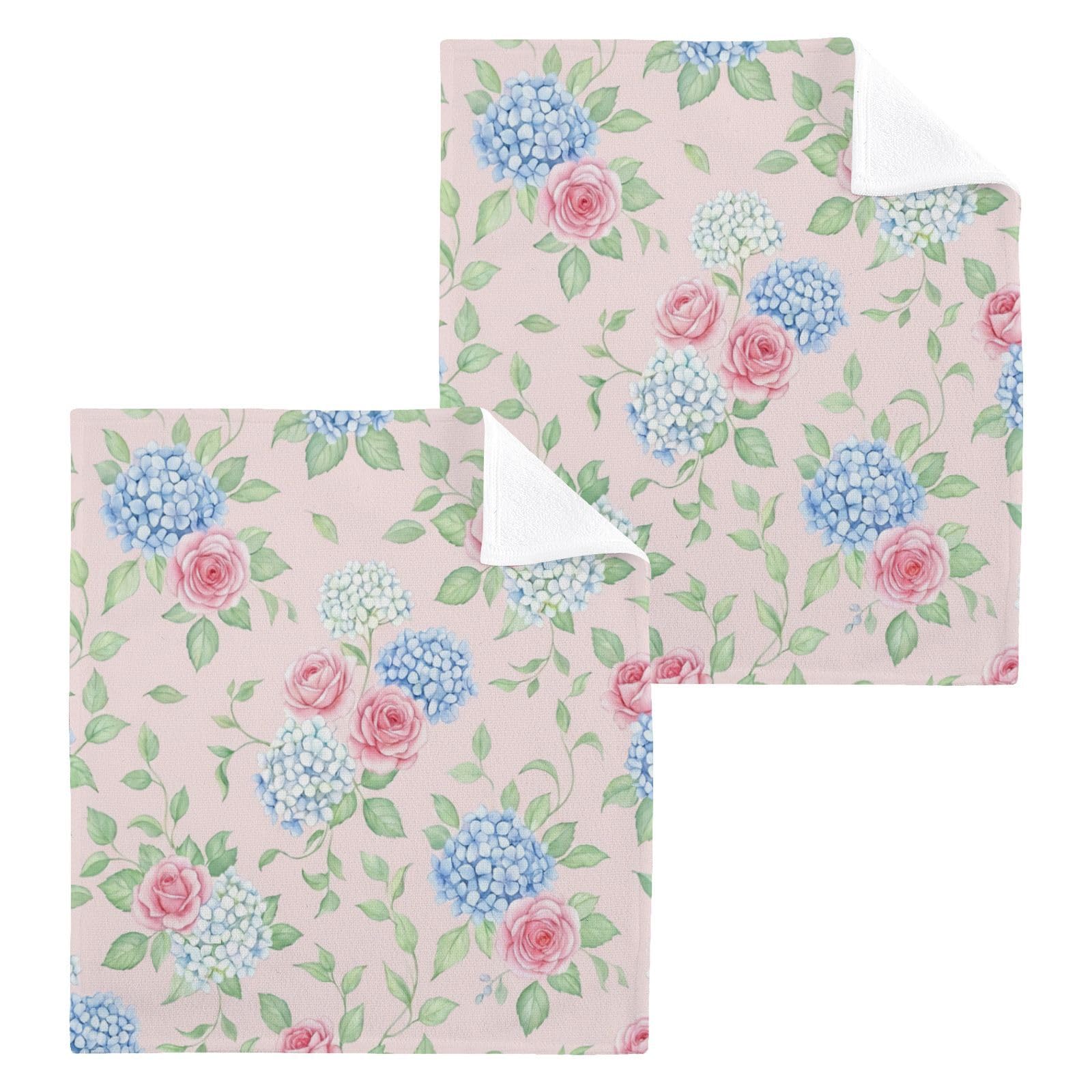 BOESI Hydrangea and Rose Pattern 12x12in Cotton Washcloth,Face Towel