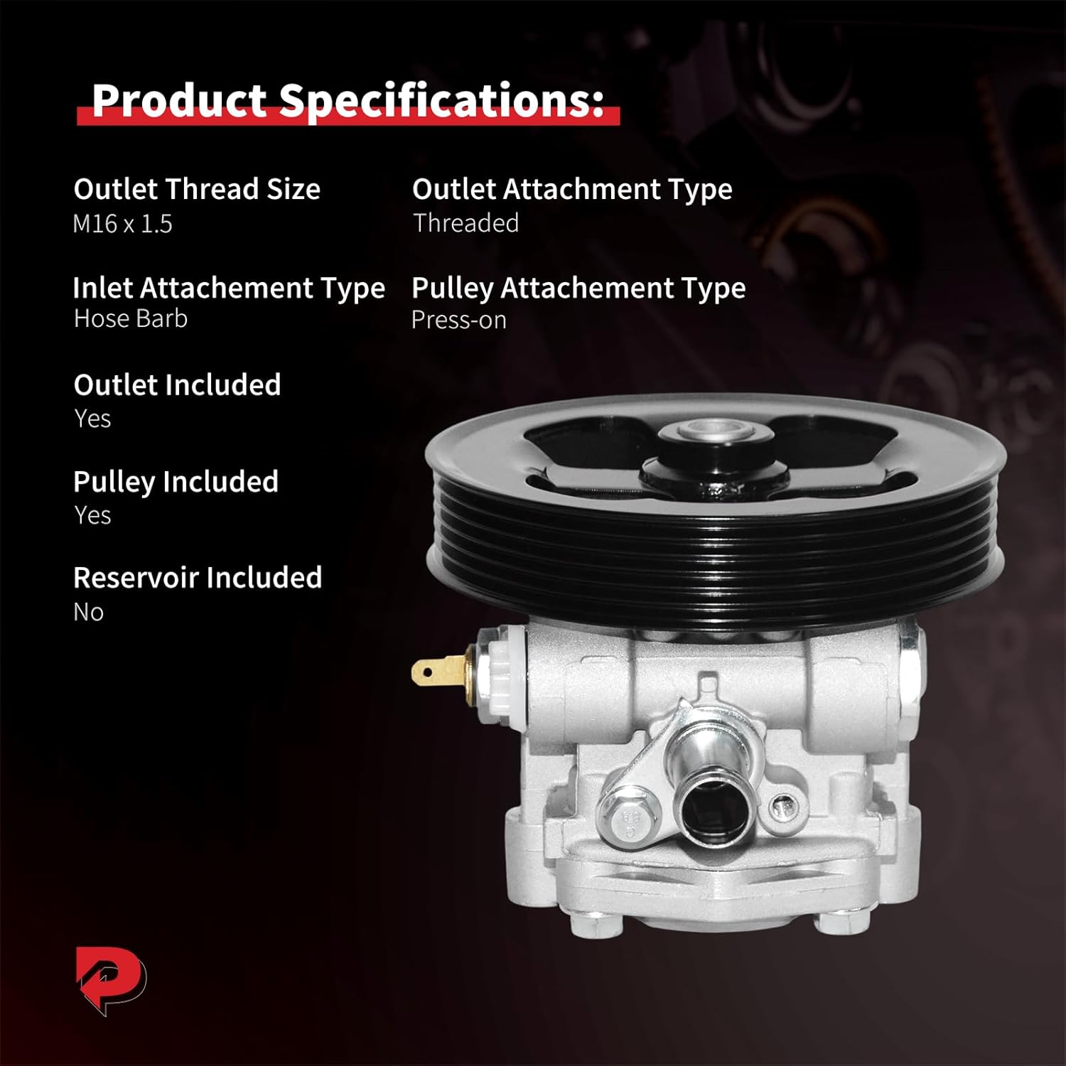 PHOBOOS Power Steering Pump Compatible with Mitsubishi Lancer/Outlander 2008-2015, 2.0L/2.4L, with Outlet & Pulley, Smooth Steering, Low Noise, High Durability, Ref. 21-336