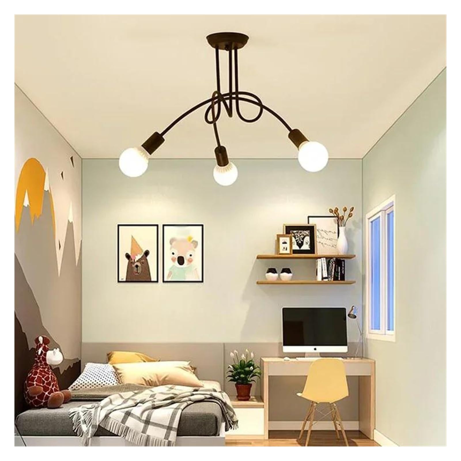 HYJAUSXB Simple Retro Chandelier Creative Industrial Style Ceiling Dining Room Kitchen Bedroom Hotel Decoration(Black 3 Heads)