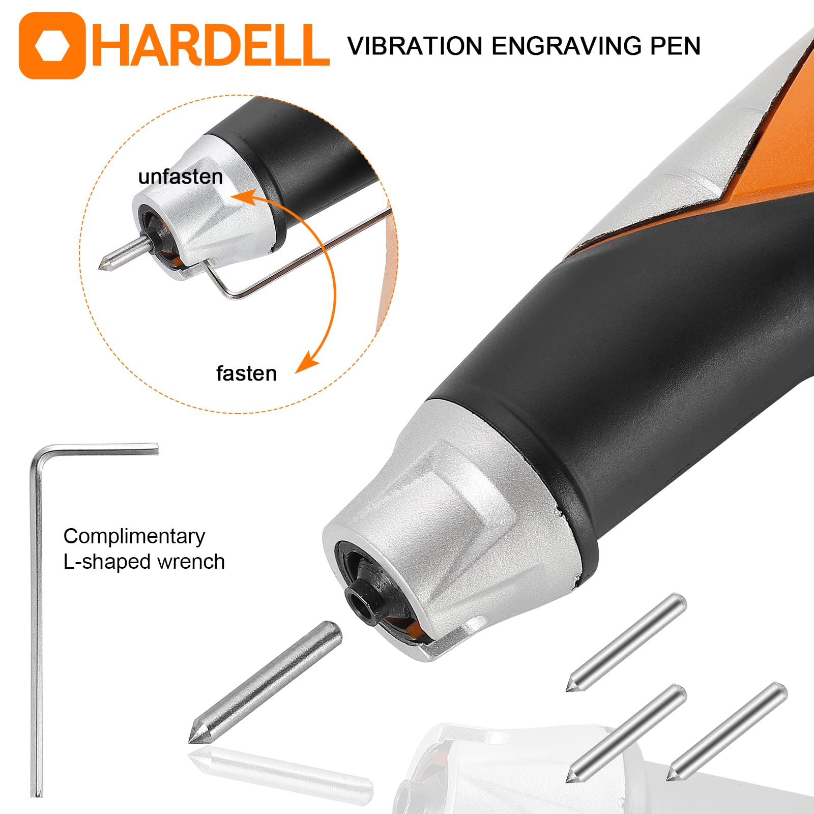 HARDELL Engraver Pen for DIY, 13W Hand Engraver Tool for Metal,Wood, 120V Mini Etching Tool with Stencils, 5 Speed Engraving Tool, 7200 Strokes/Min, 3 Carbide Points Included