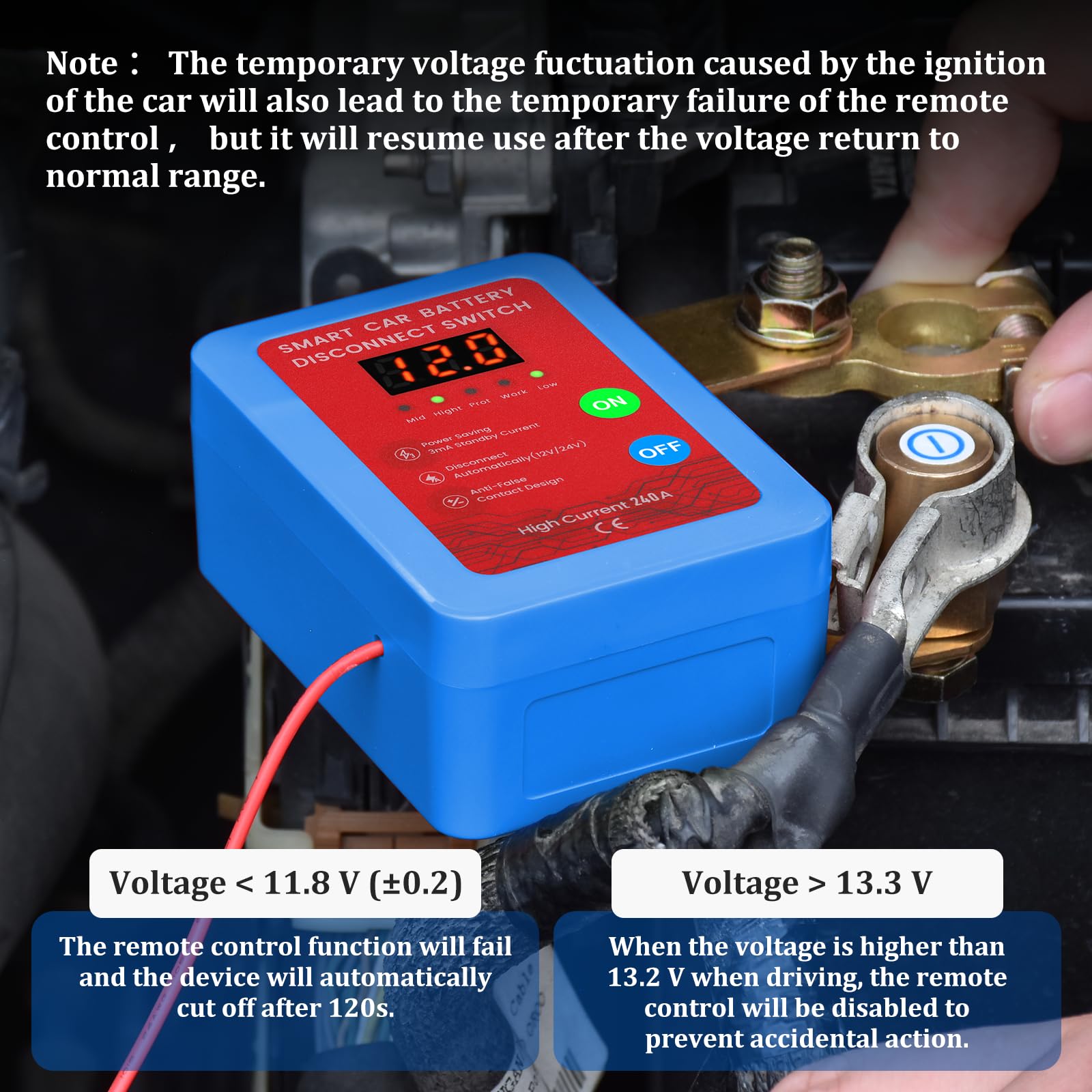 Drahtloser Auto Batterietrennschalter 12V mit Fernbedienung, 240A Drahtloser Fernbatterie-Trennschalter für Autos, Batterie Trennschalter mit Fernbedienung für RV, ATV, LKW, Yacht, Boot (Blue Red) | 12 V 240 A Fernbedienung, automatischer Ausschalter mit