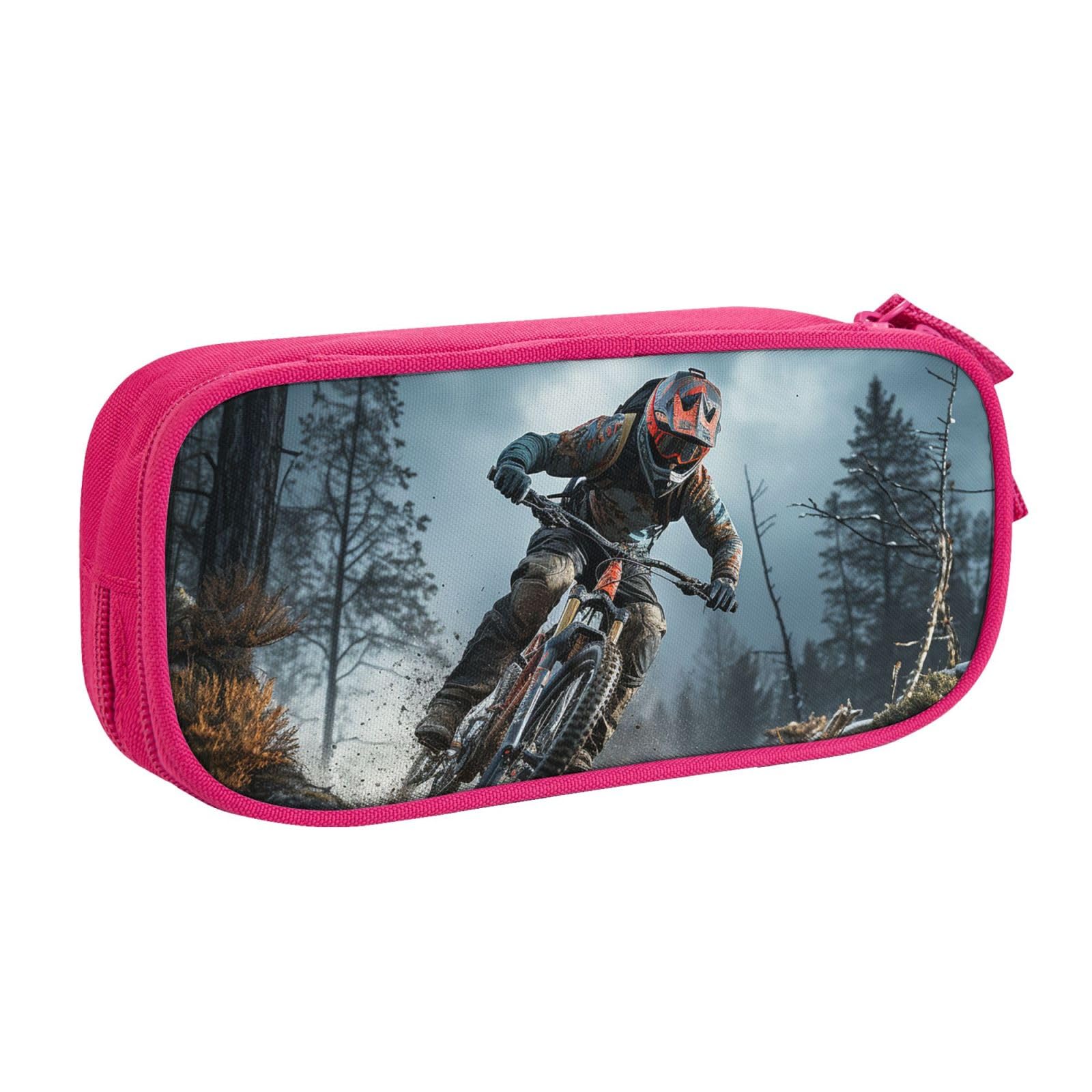 Mountain Bike Tournament Pencil Case, Zip Smooth Pencil Case, Portable Pencil Case Large School Stationery Storage Bag, Make-Up Bag