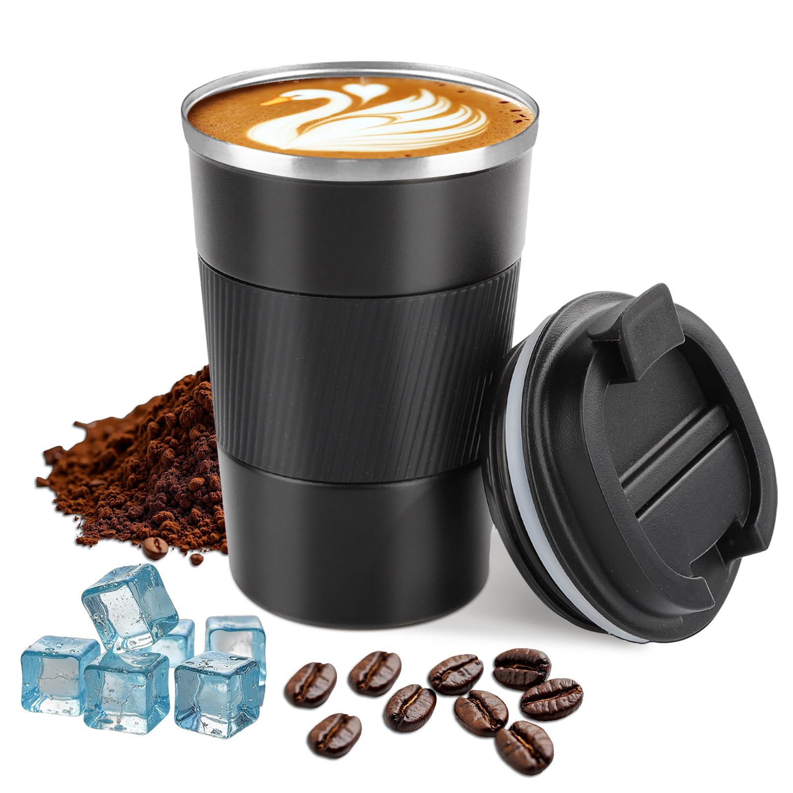 Insulated Coffee Cup with lid,Travel Coffee Mug Leak Proof,Reusable Stainless Steel Vacuum Thermos Coffee tumblers,Thermal Insulation Cups for Men and Women hot and Cold Drinks (3rd-Black