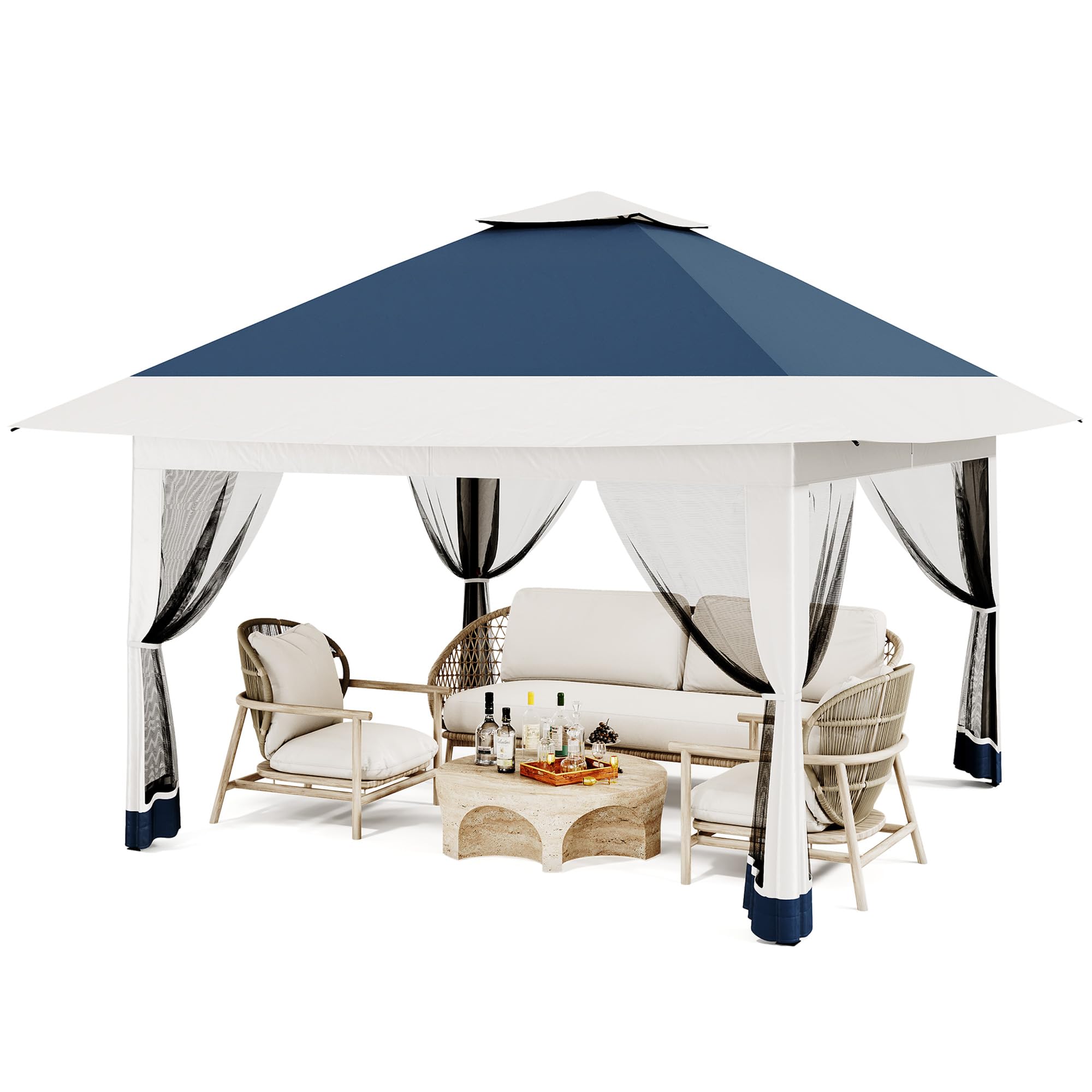 12x12FT Pop Up Gazebo with Mosquito Net & Double Roof, Outdoor Canopy Shelter, Backyard Canopy Tent