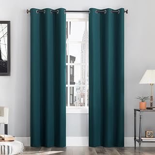 Sun Zero Cyrus - Paquete de 2 Cortinas Opacas térmicas con Ojales, 40 x 63 Pulgadas, Color Verde Azulado