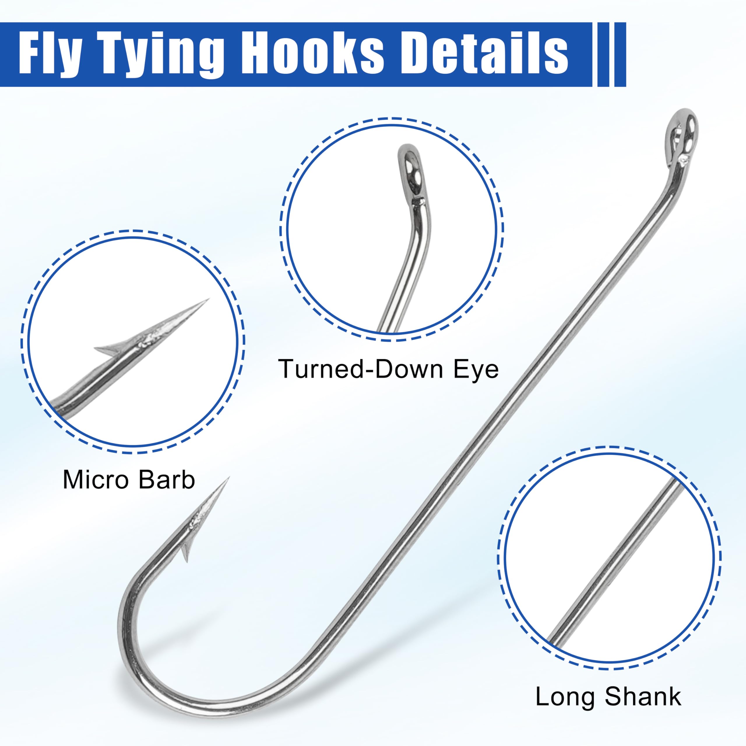 Fly Tying Hooks Assortment Kit, 410pcs Dry Fly Fishing Hooks Long Shank Eye Down Streamer Fly Hooks Dry Wet Flies Nymph Strimp & Pupa Streamer, Caddis Jig Fishing Hooks