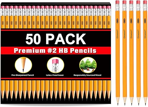 Miniatura 8 de Gloween Paquete de 50 lápices #2, lápices HB preafilados a granel con borradores superiores, gran juego para suministros de oficina, escuela y aula