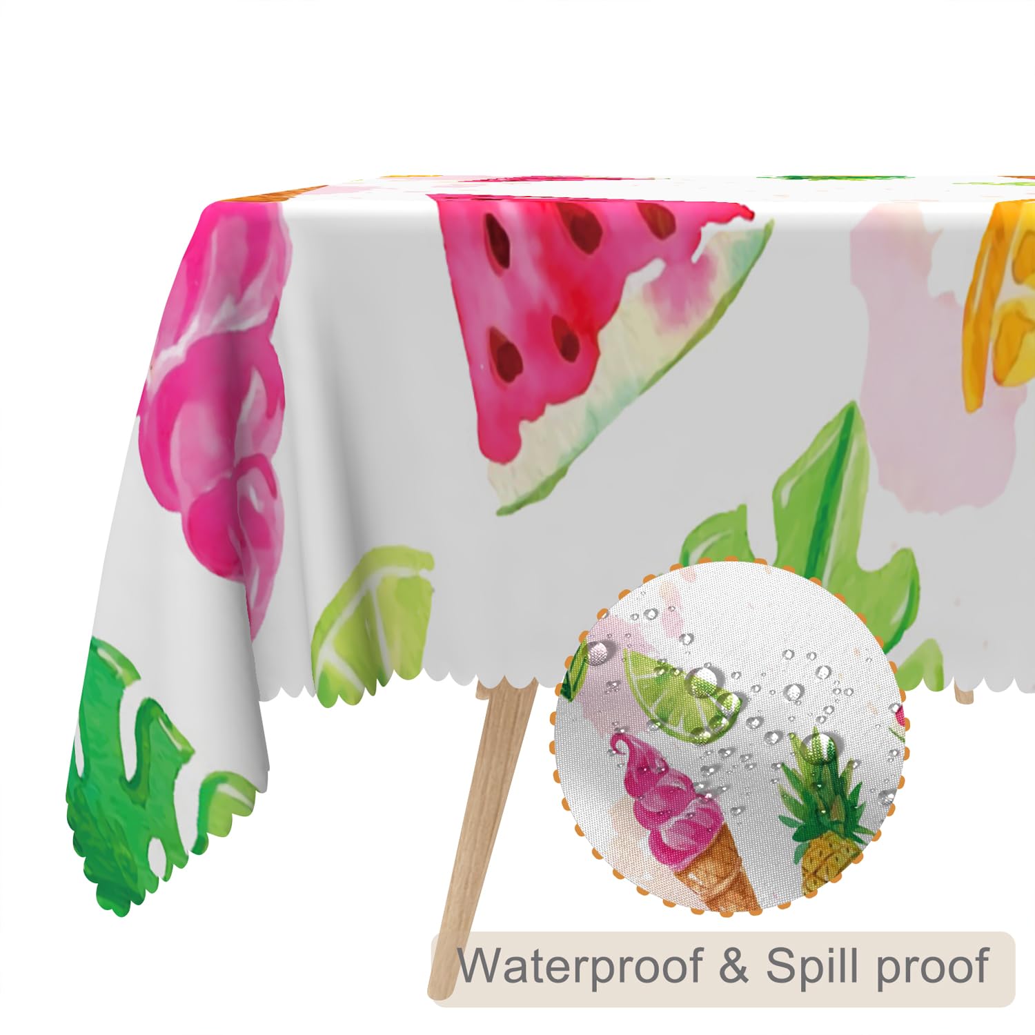 TTQYFNM 60x84inches Colorful Tropical Fruit Tablecloths Watermelon Orange Pineapple Fresh Fruits Pattern Table Cloth Spill Proof Washable Table Cover for Kitchen Dining Patio BBQ Indoor Outdoor Use