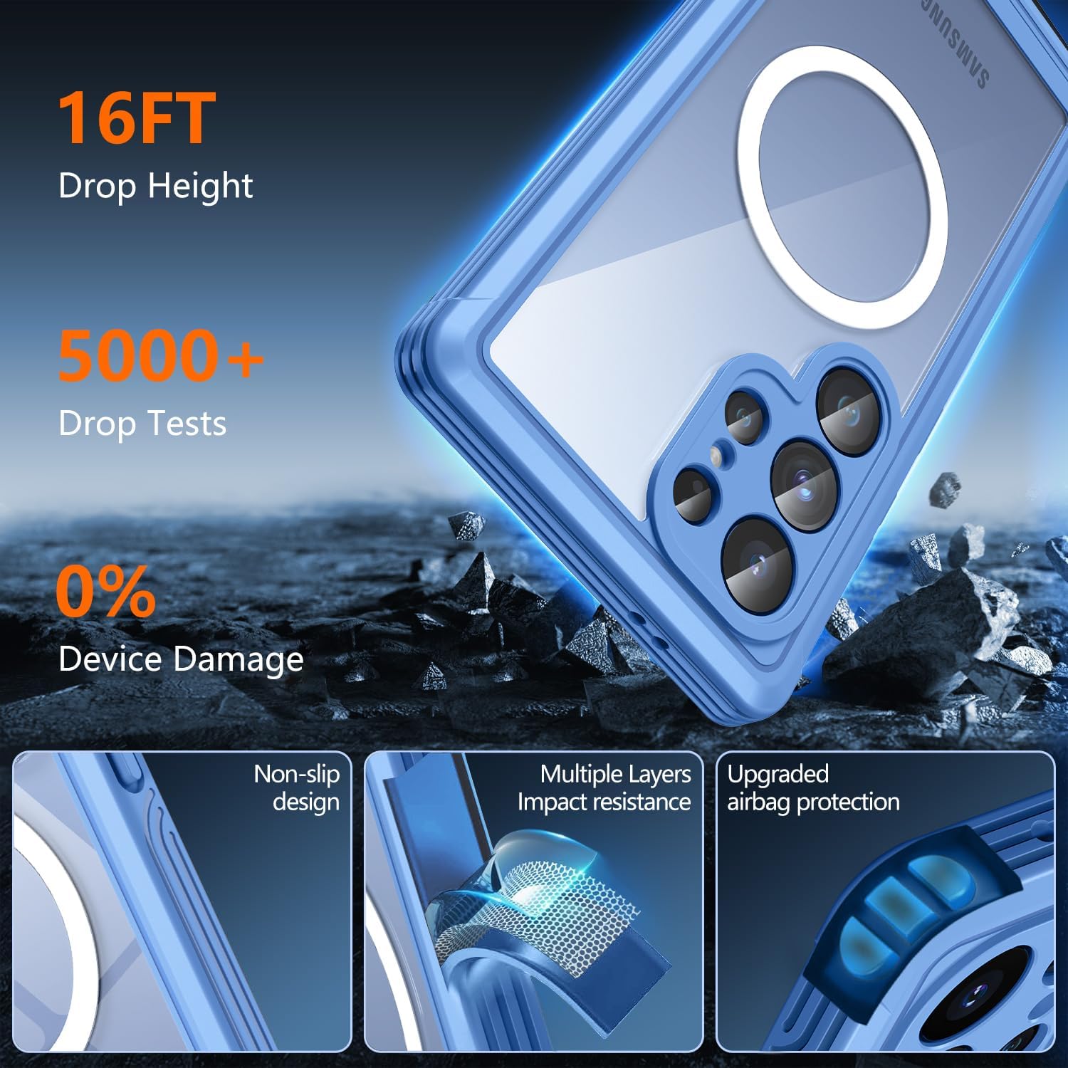 TLIKEMISS Magnetic for Samsung Galaxy S24 Ultra Case with HD Screen Protector, Compatible with Magsafe, Military Grade Protection, 9H Tempered Glass Screen Full Body Shockproof Phone Cover 6.8", Blue