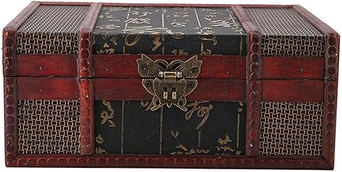 Miniatura 7 de Caja del tesoro, caja de madera china vintage de 9.1 x 6.3 x 3.9 pulgadas, caja de joyería china para almacenar libros, Biblias, documentos, joyas
