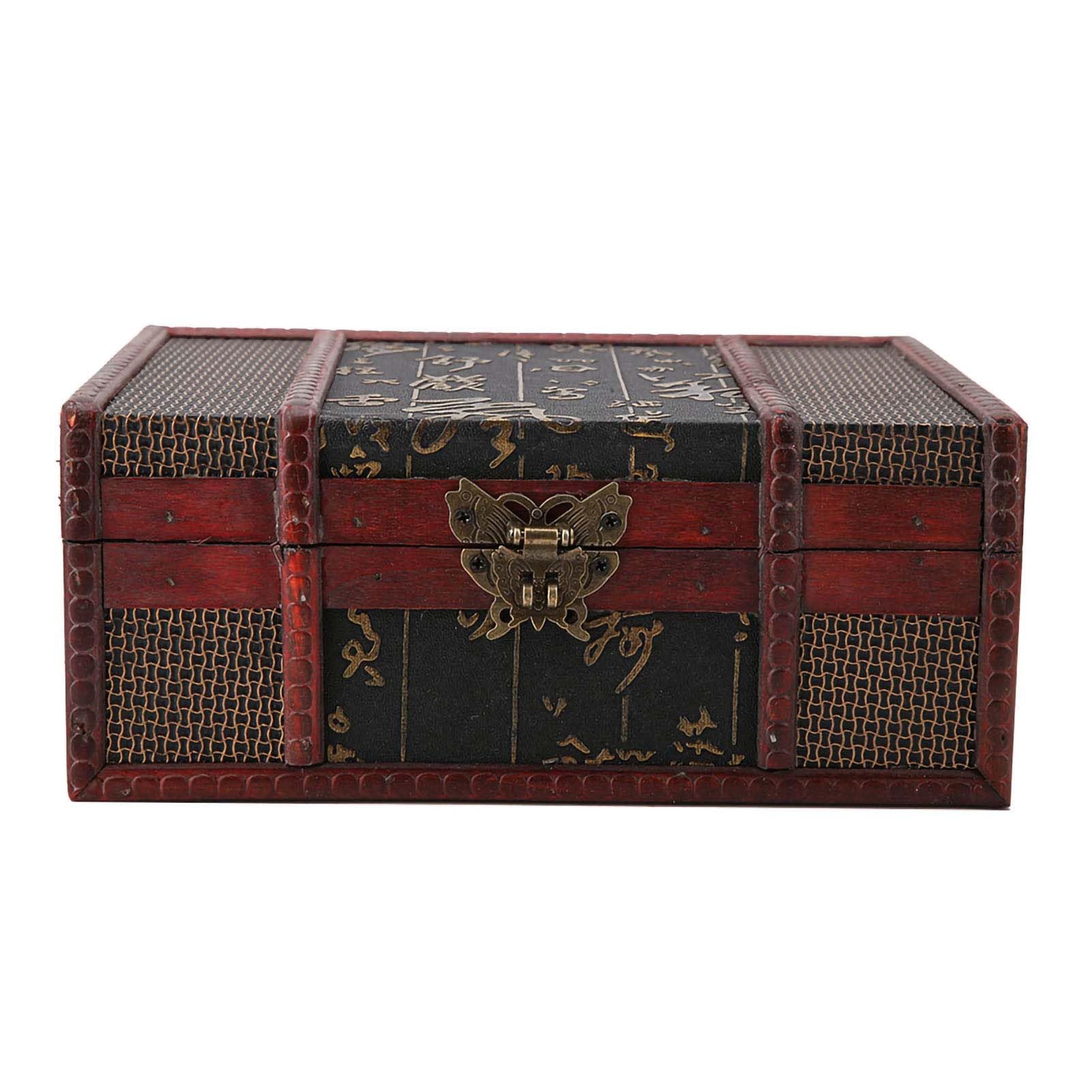 HEEPDD Vintage Wooden Jewelry Box, Retro Antique Lockable Storage Chest for Organizing Trinkets Pearls and Accessories, Elegant Wooden Treasure Case for Women Girls and Gift Giving