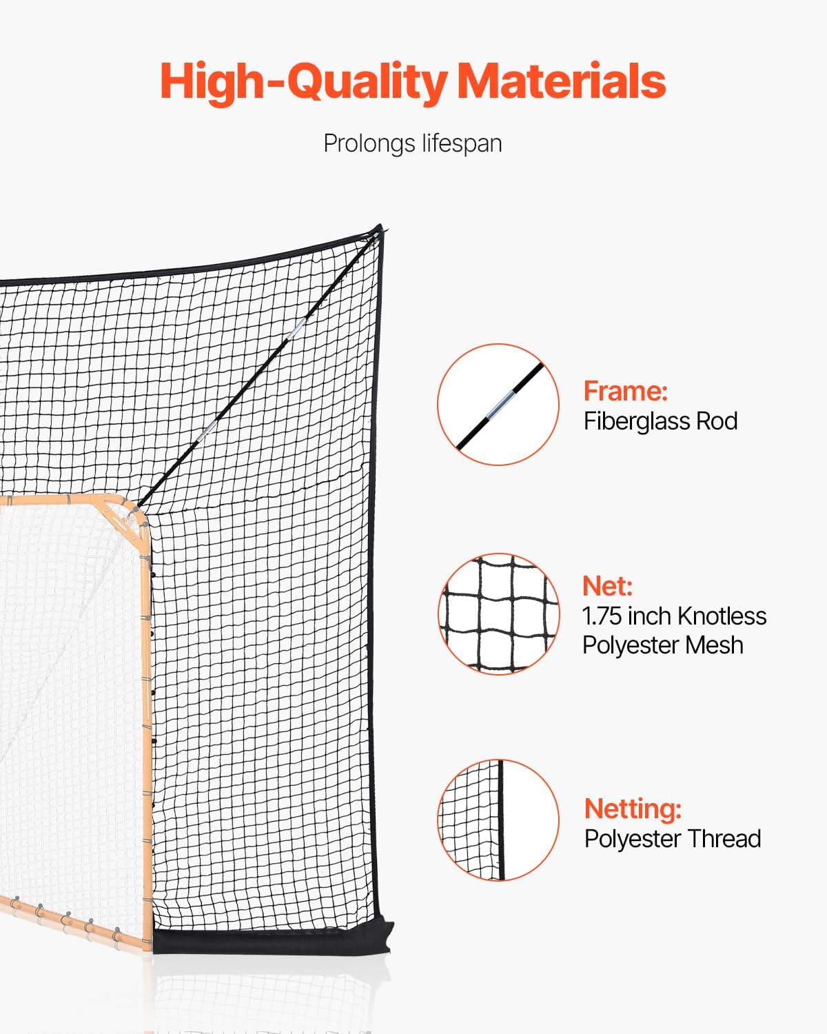VEVOR Hockey and Lacrosse Goal Backstop, 12x9 ft Lacrosse Net with Extended Coverage, Quick Easy Setup Complete Accessories Training Net, Backyard Lacrosse Equipment, for Youth Adult (NET ONLY)