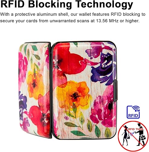 Vista 3 de Soporte para tarjetas de crédito, cartera de metal para tarjetas de bloqueo RFID, mini funda rígida de aluminio delgada para tarjetas de negocios