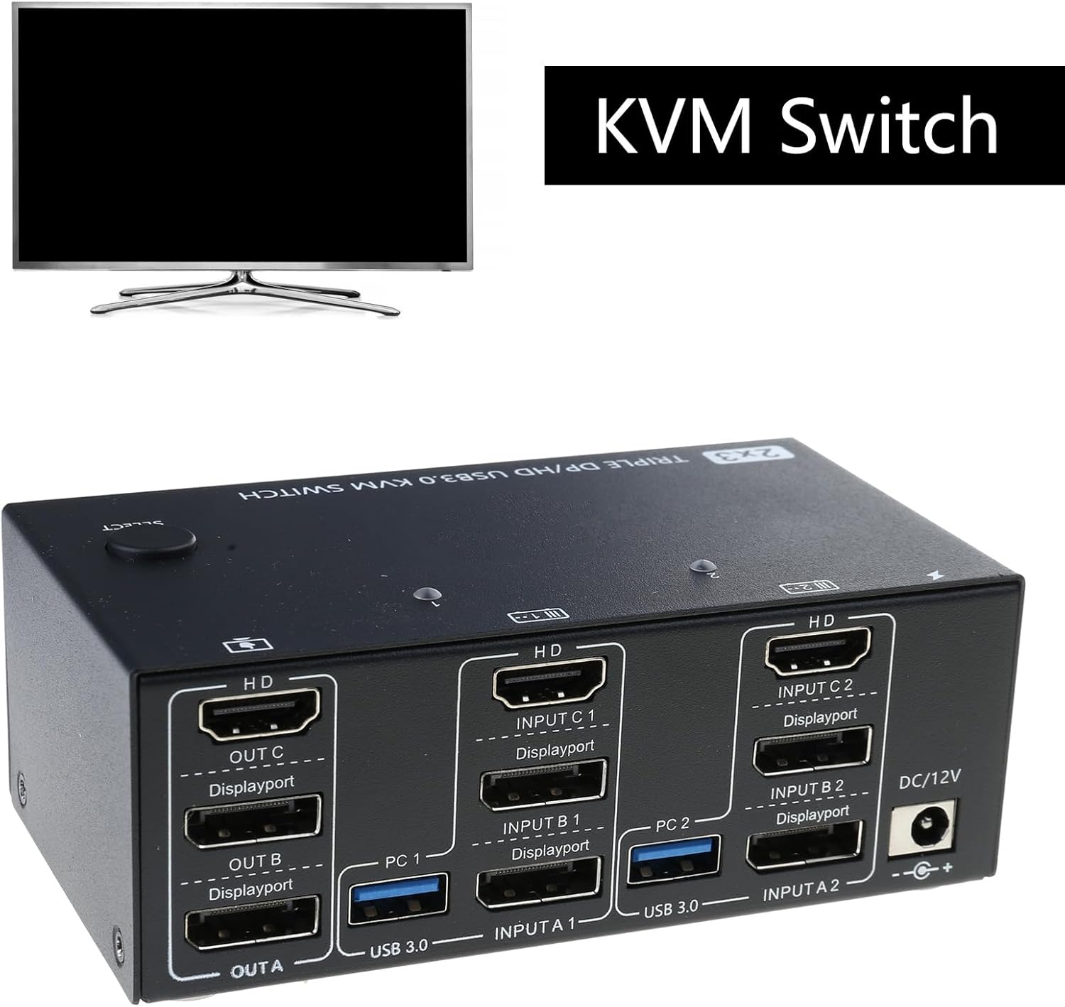 RONGZI トリプルモニタースイッチャー 2 DisplayPort 1.4+HDTV 2.1