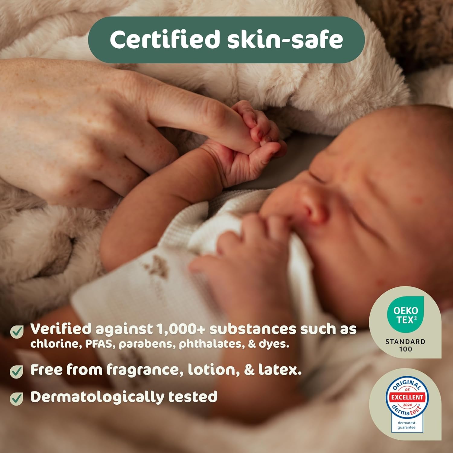 Naty BioEmbrace Baby Newborn Diapers | Sensitive Skin Safe Certified | Leak Protection up to 100% | Plant-Based Teddy Softness, Premium Comfort | Chlorine-Free | Size 1 (4–11 lbs), 100 Count