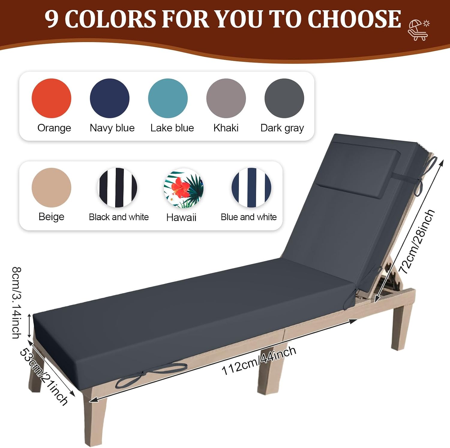 Chaise Lounge Cushions Outdoor Set of 2 Lounge Chair Cushions for Outdoor Furniture 72x21x3 Inch Waterproof Patio Chair Cushion (Dark Grey)