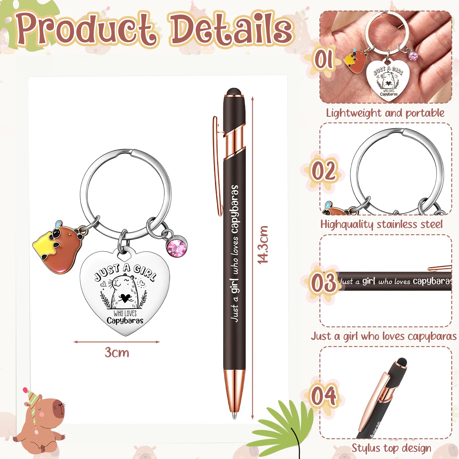 BBTO 3 Pièces Set Cadeau Capybara Bloc Notes Porte Clés Stylo à Bille