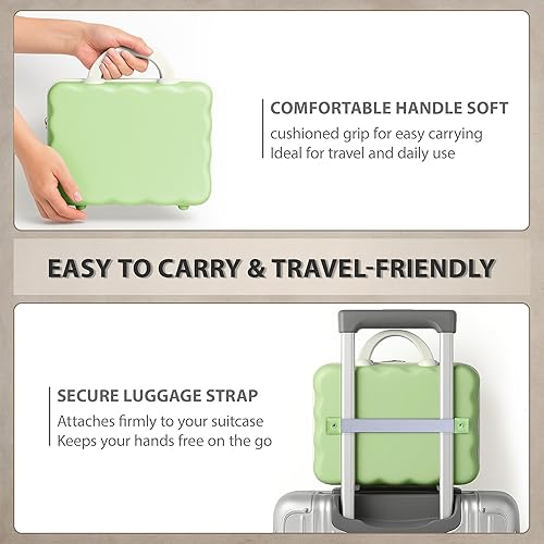 Miniatura 4 de GigabitBest Estuche de viaje de maquillaje rígido portátil de 14", Verde+blanco