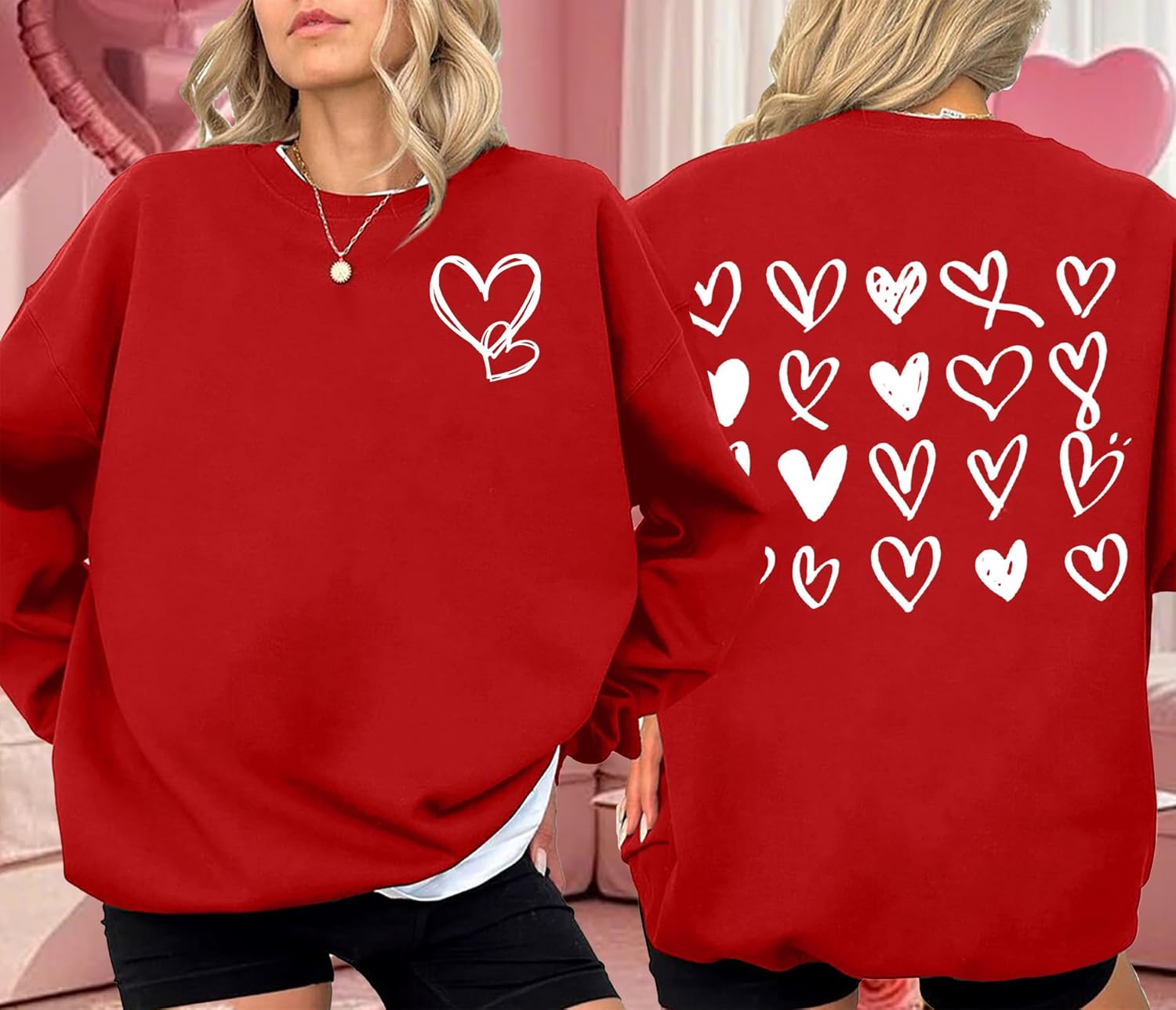 Valentines Sweatshirts for Women Love Heart Graphic Sweatshirt Valentine's Long Sleeve Pullover Tops - Image 2