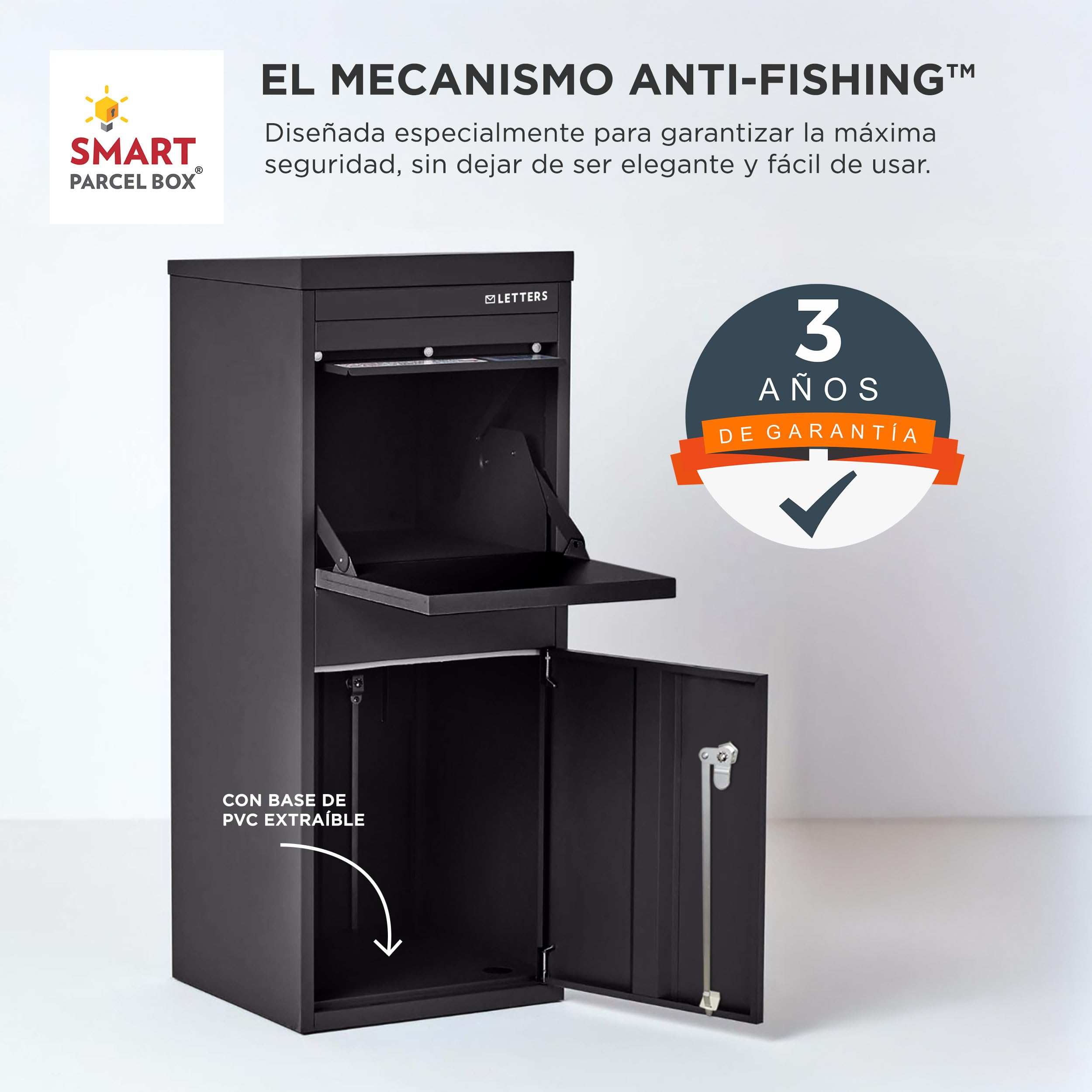 Smart Parcel Box - Buzón inteligente para paquetes tamaño grande, para entregas de compras en linea, con puertas de acceso delantera y trasera, montaje sobre suelo, pared o puerta