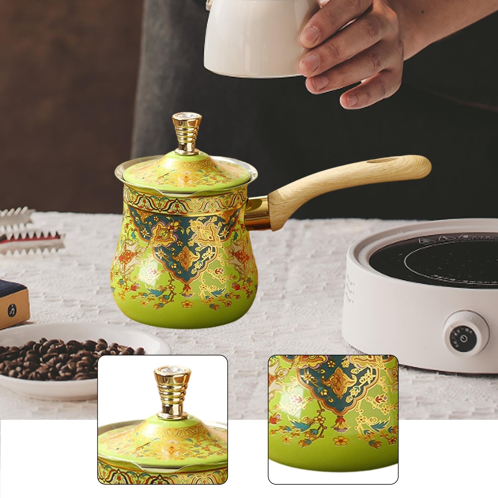 Cafetera, de Café, Mango Ergonómico con Tapa, Fácil de Limpiar, Utensilios de Cocina, Tetera, Calentador de Leche, Verde, 720 Ml