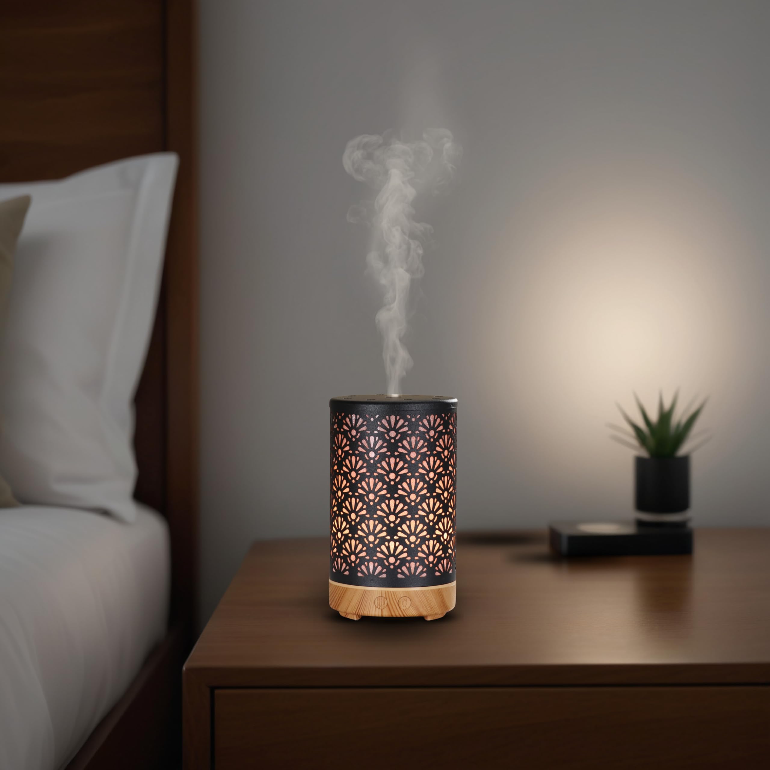 Zen’Arôme Diffuseur Ultrasonique Aromathérapie Sofia - Diffusion Huile Essentielle à Froid - Diffuseur Électrique avec Télécommande - Éclairage Led Personnalisable – Coque en Métal avec Décor Original