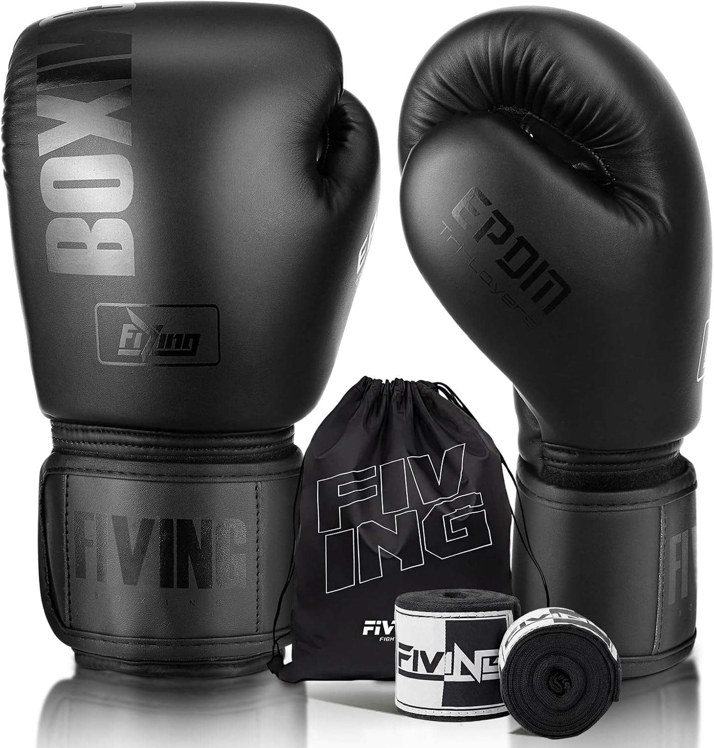 FIVING Boxing Gloves with Hand Wraps for Men and Women, Kickboxing, Mixed Martial Arts, Muay Thai, MMA, Heavy Bag Training