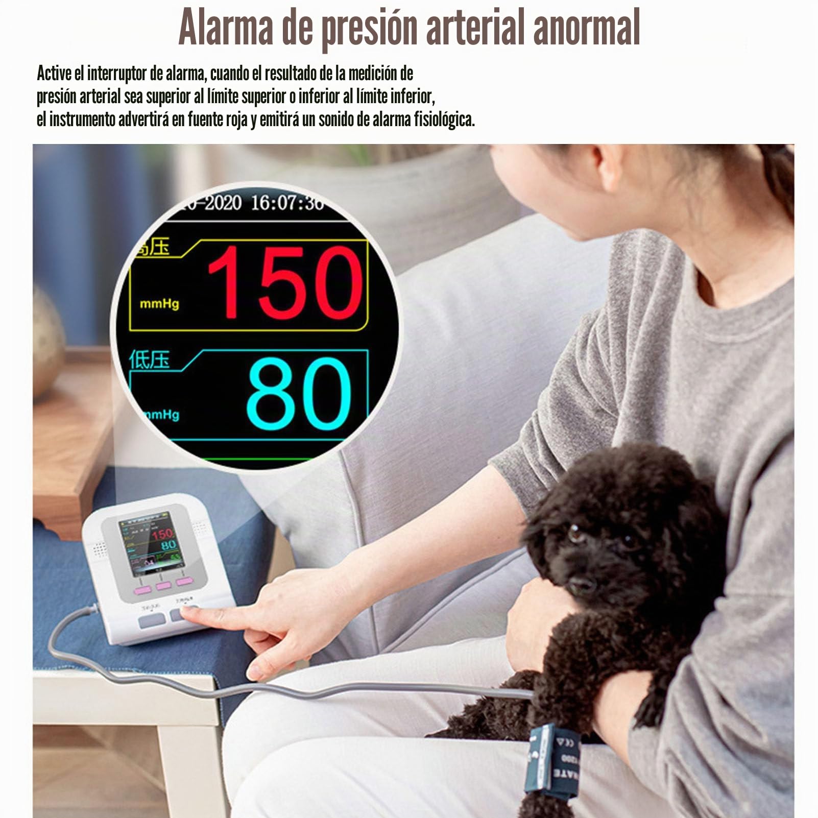 Oxímetro de pulso veterinario, tensiómetro digital veterinario para perros, gatos y mascotas, para uso doméstico, tensiómetro digital automático de escritorio con pantalla LCD y brazalete de