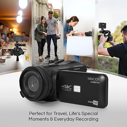Miniatura 5 de Minolta Cámara de video de enfoque automático de 64 MP con micrófono y luz de video, pantalla táctil de 4 pulgadas, video 4K Ultra HD, zoom digital