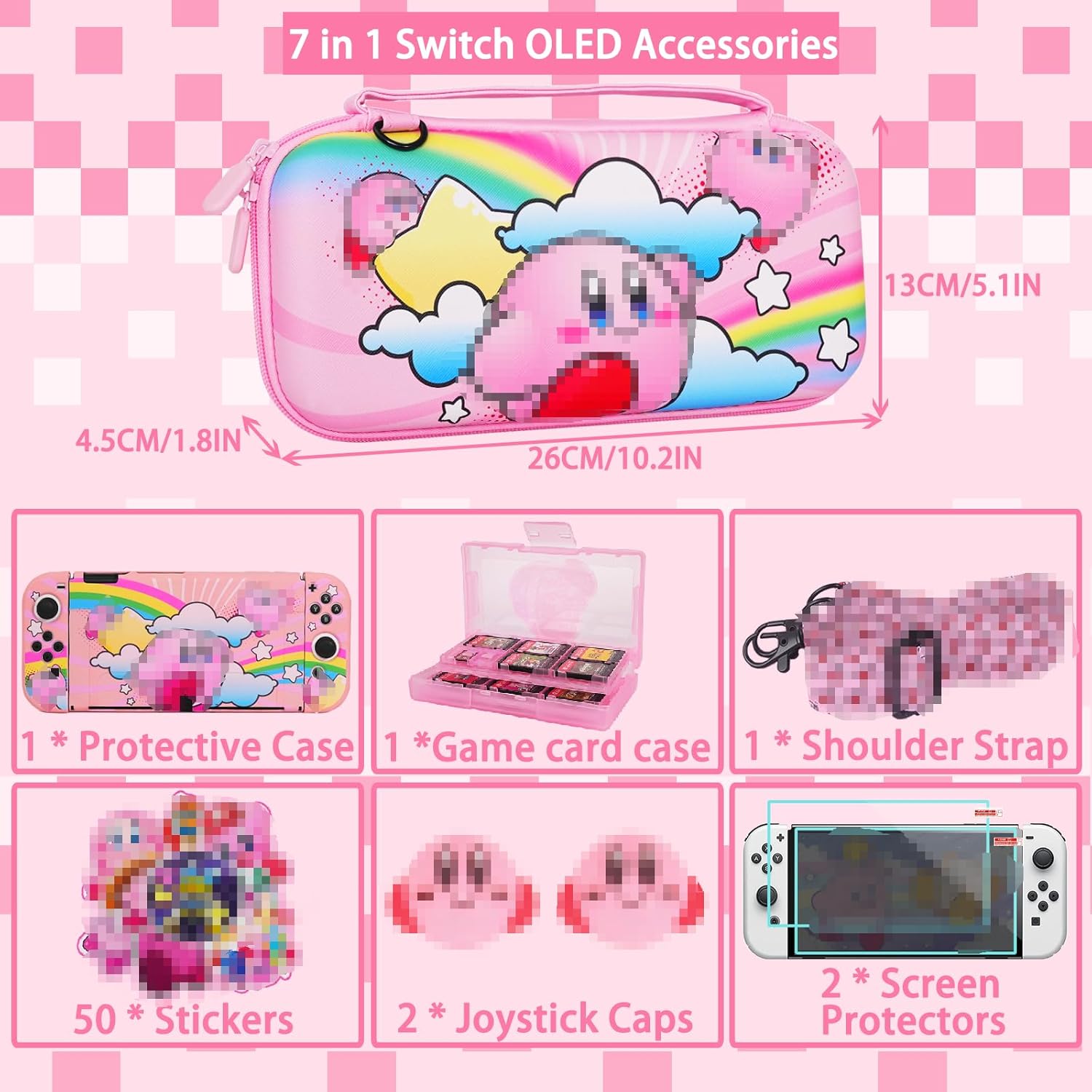 TIKOdirect Carrying Case for Switch OLED, Cute Portable Travel Bag in Newest Updated Design of Pink Interior with Soft Protective Case, Screen Protectors and Thumb Grip caps, Pink - Image 5