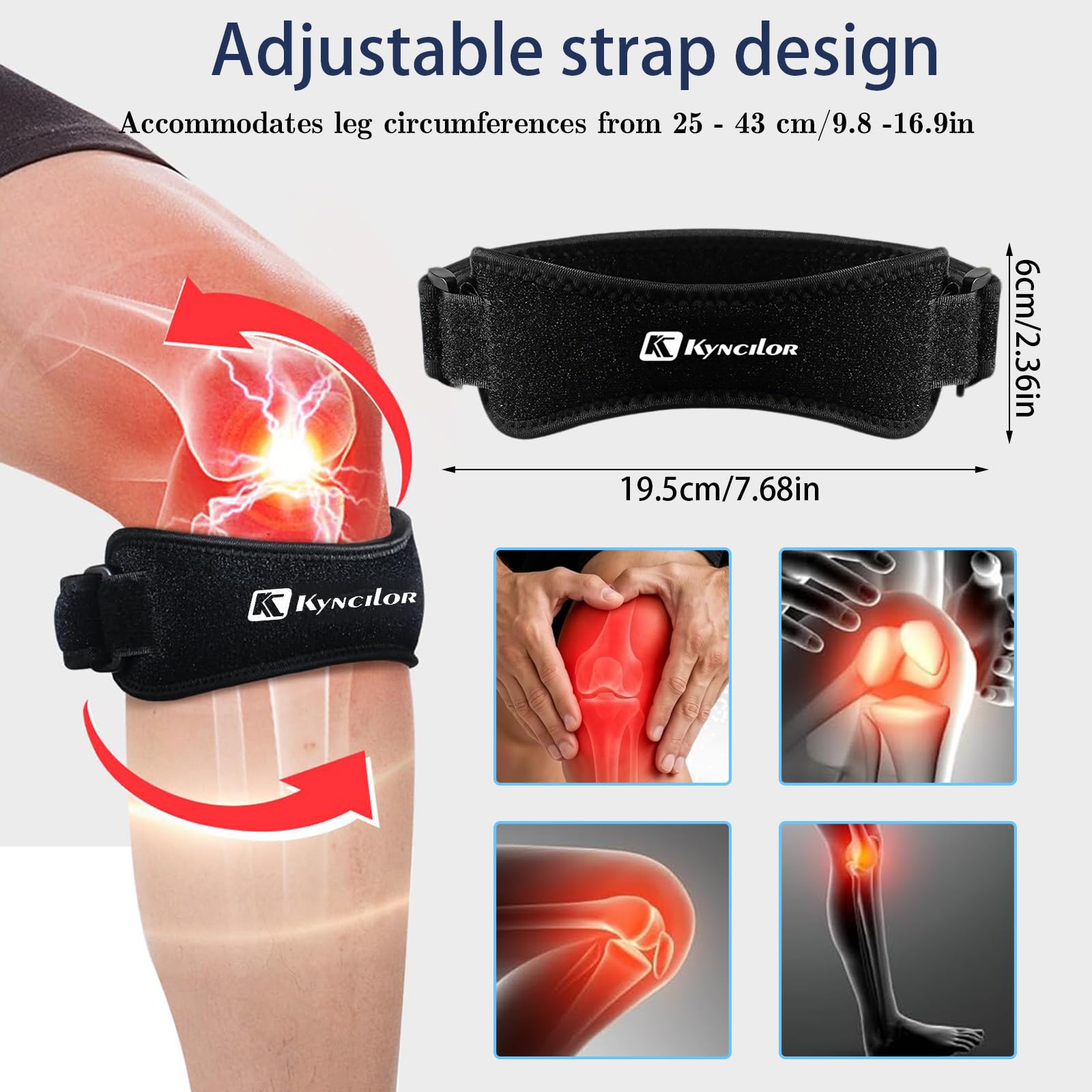 HORREX Genouillère Arthrose Genou Réglable Sport Sangle Maintien Ligamentaire Rotulienne pour Cyclisme Course Volley