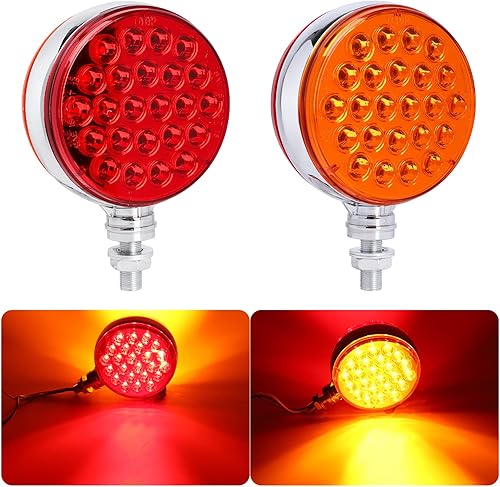 2 luces de guardabarros redondas de doble cara rojo ámbar de 4 pulgadas con montaje de perno, 48 luces LED de señal de parada y giro trasera para