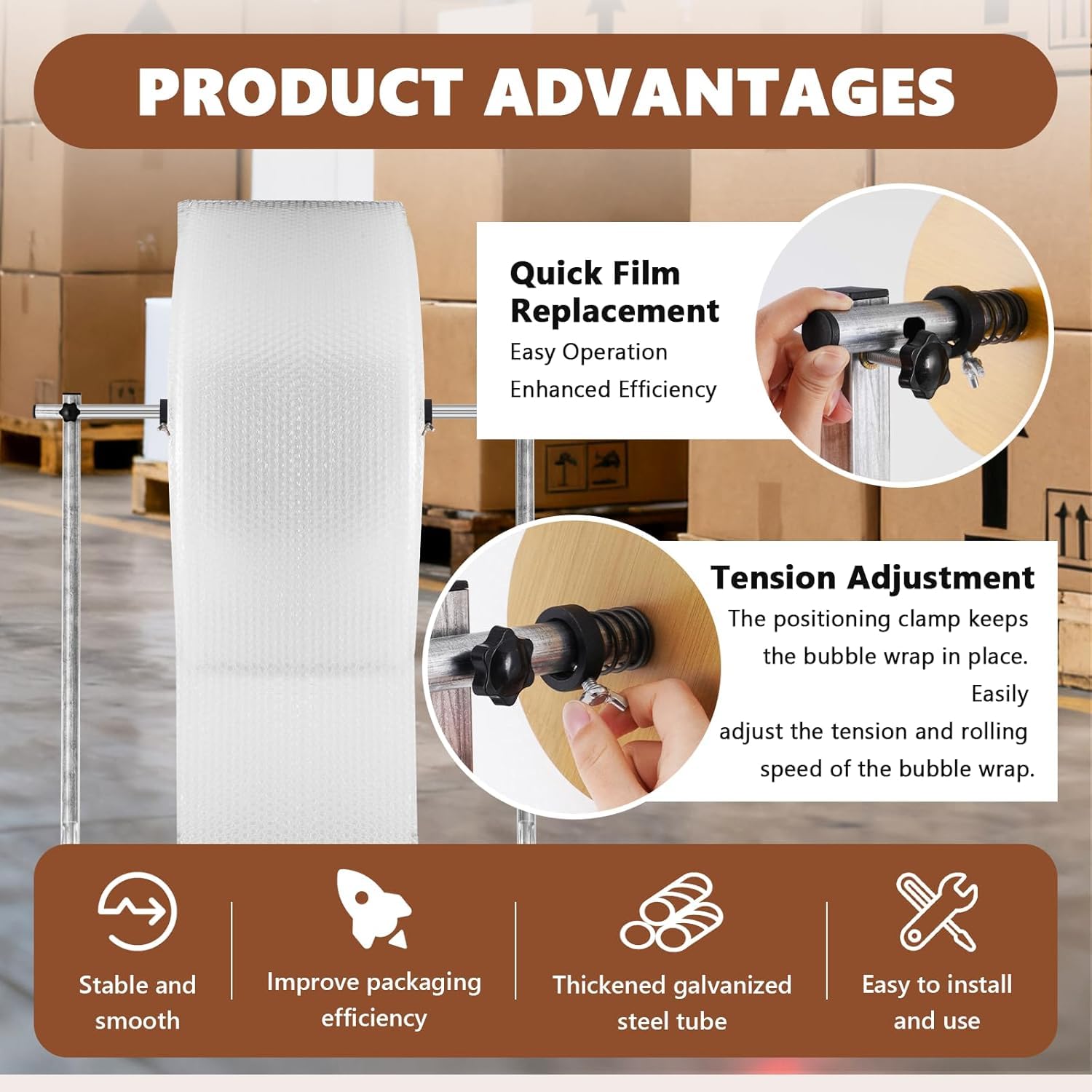 TYH Dispenser per Rotolo di Pluriball da 60 Cm, Porta Rotolo Verticale con Facile Sostituzione della Pellicola, Supporto Manuale da Tavolo per Pluriball E Pluriball per Imballaggio