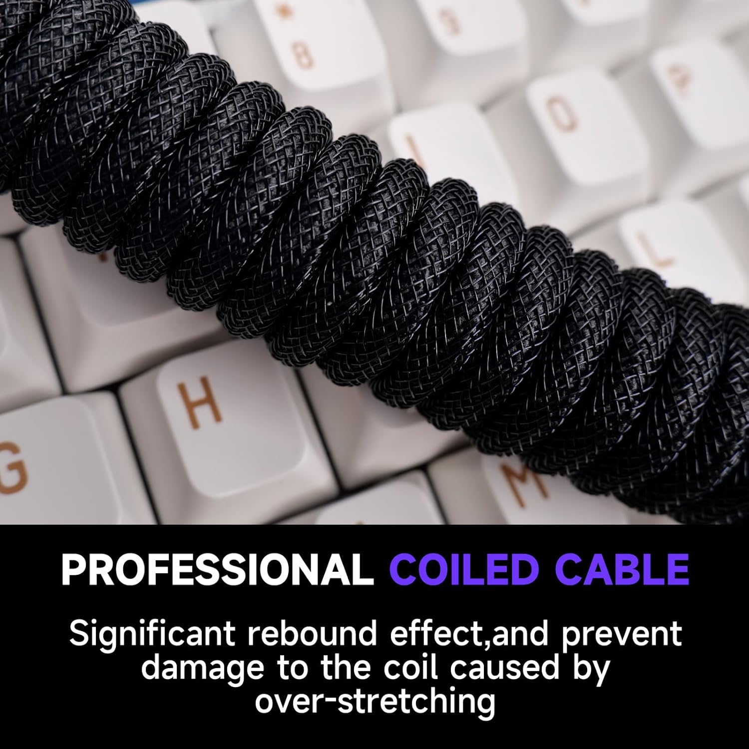 MOSHOU Coiled USB C Aviation Cable with Winder Rod for Gaming Keyboard Compatible Win/iMac/PC, USB A USB C Braided Mechanical Keyboard Cable Double-Sleeved Cable with Detachable Metal Aviator (Black)