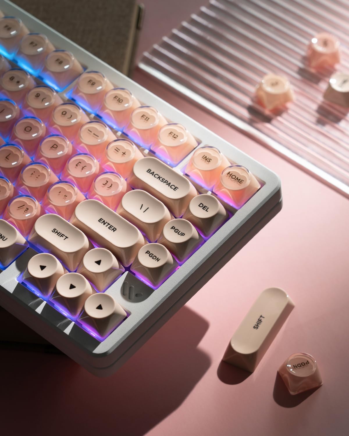Nasadki klawiszy PBT, różowe podkładowe żelowe, profil MOA, 128 klawiszy, eleganckie, urocze, niestandardowe nasadki na klawisze do klawiatury mechanicznej Cherry Gateron MX, ergonomiczne, nie łzawią