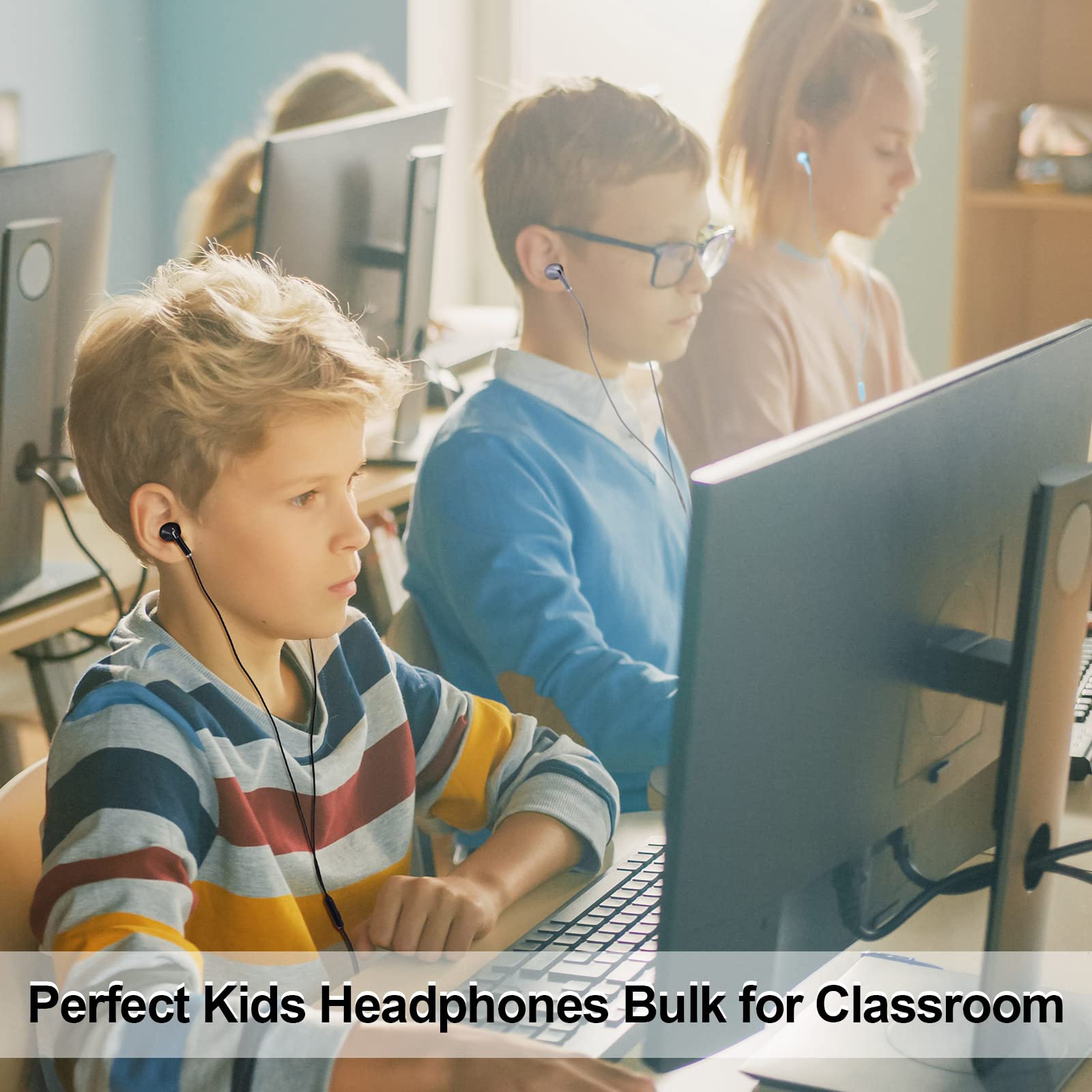 Confezione da 50 auricolari con microfono, colori assortiti, per studenti, con cavo, con spina da 3,5 mm, per bambini, adulti, scuola, biblioteca, museo, viaggi, aereo, tablet (romanzo)